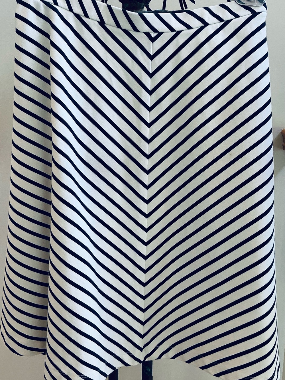 Lands' End Chevron-Striped A-Line Skirt in White and Navy